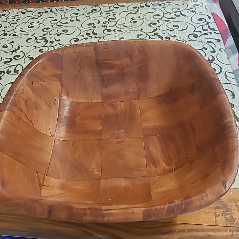 Vintage  wooden Basket Weave Bowl